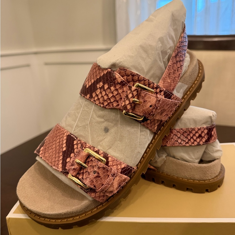 New - Michael Kors Judd Women's Pink Snake Print Sandals